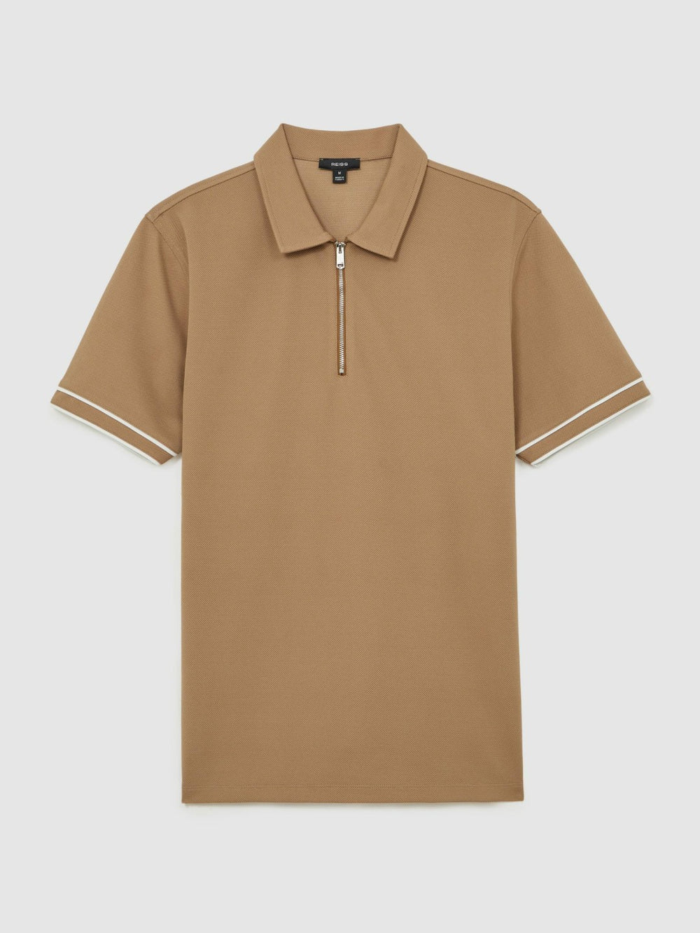 Textured Half-Zip Tipped Polo Shirt Camel | Mens