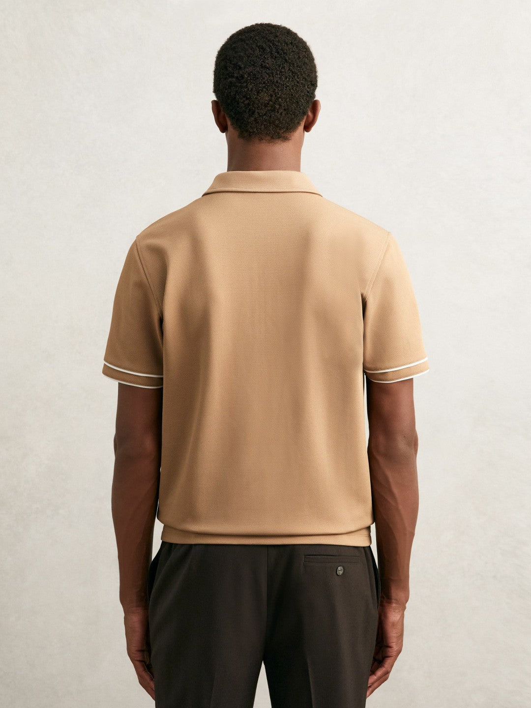 Textured Half-Zip Tipped Polo Shirt Camel | Mens