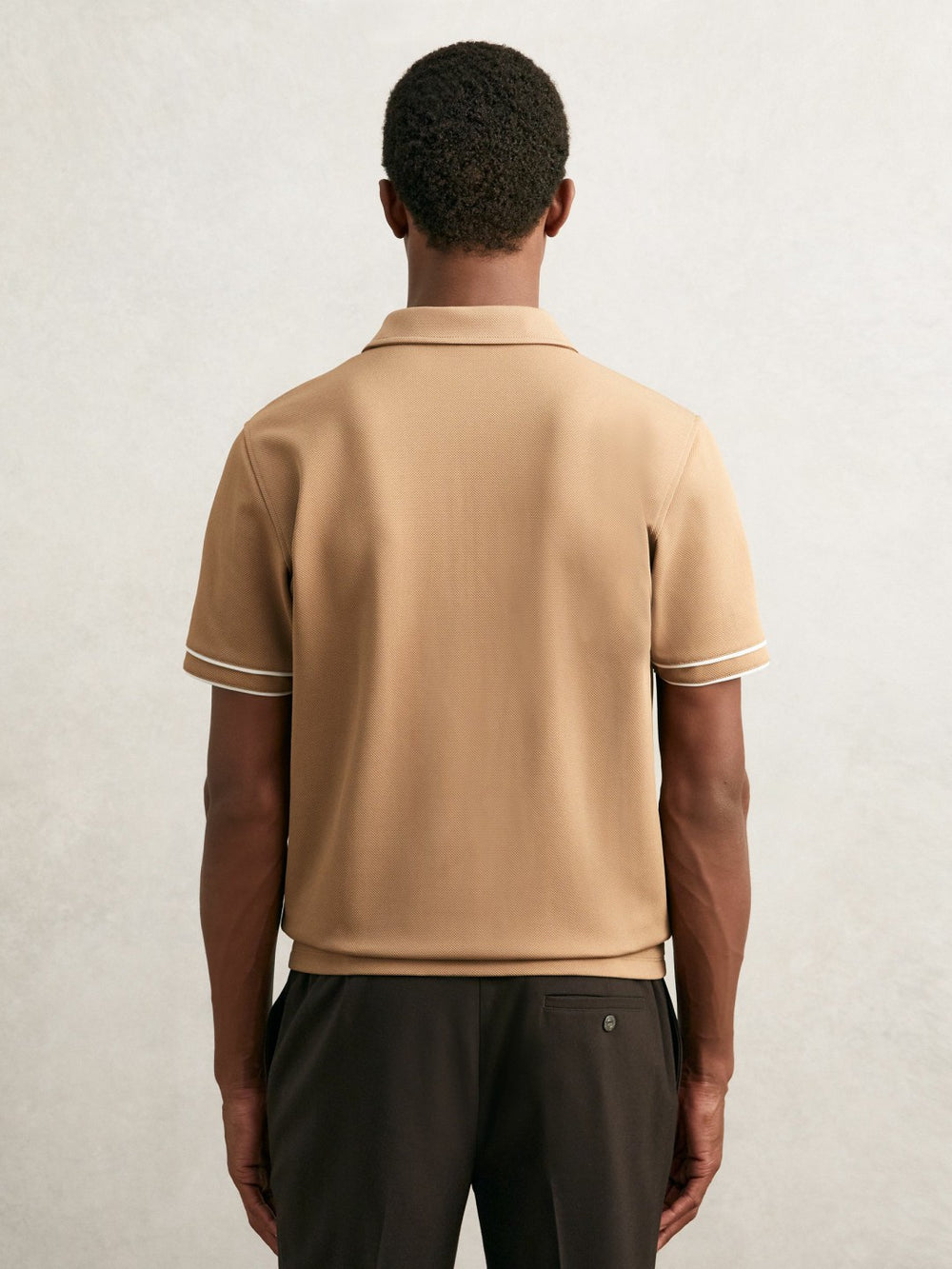 Textured Half-Zip Tipped Polo Shirt Camel | Mens