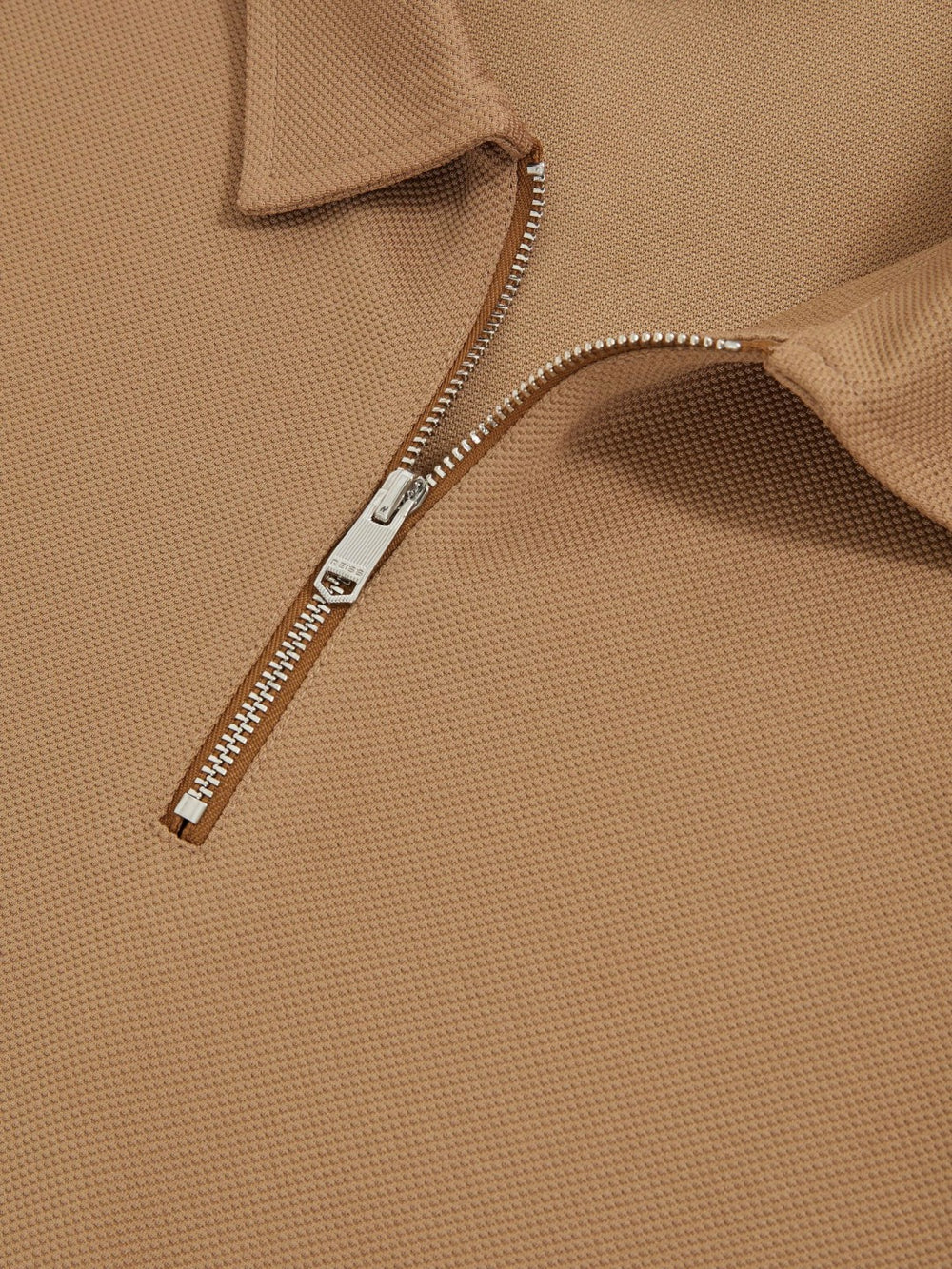 Textured Half-Zip Tipped Polo Shirt Camel | Mens