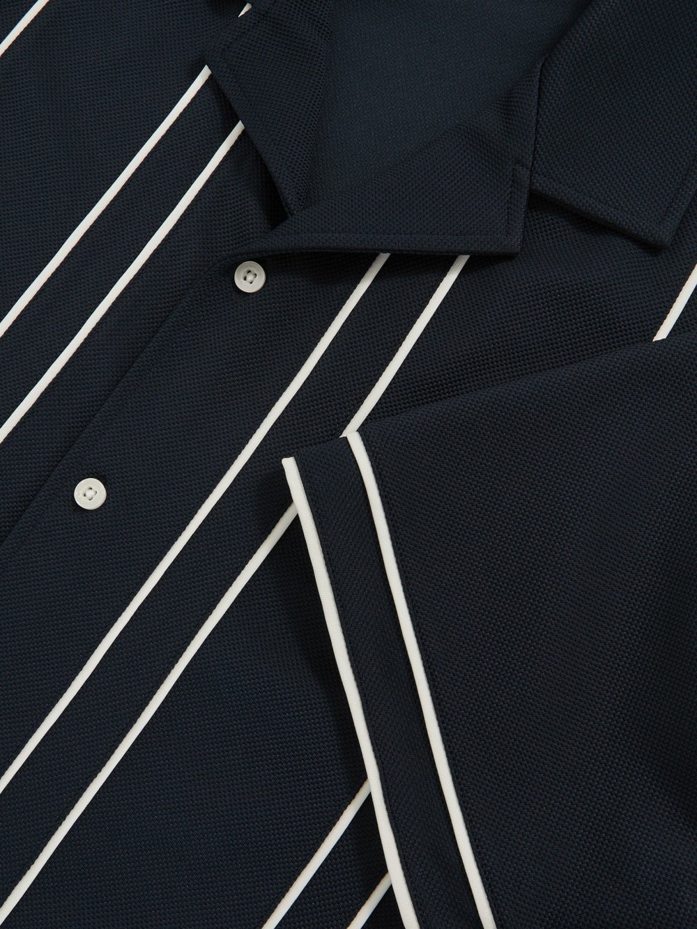 Piped-Stripe Cuban-Collar Shirt Navy/White | Mens