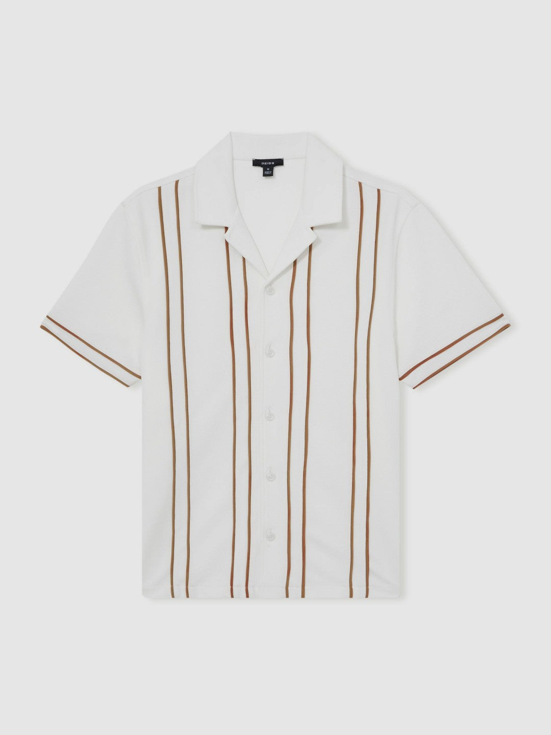 Piped-Stripe Cuban-Collar Shirt White/Camel | Mens