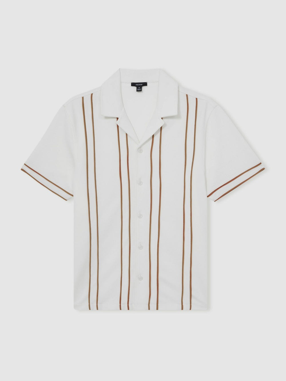 Piped-Stripe Cuban-Collar Shirt White/Camel | Mens