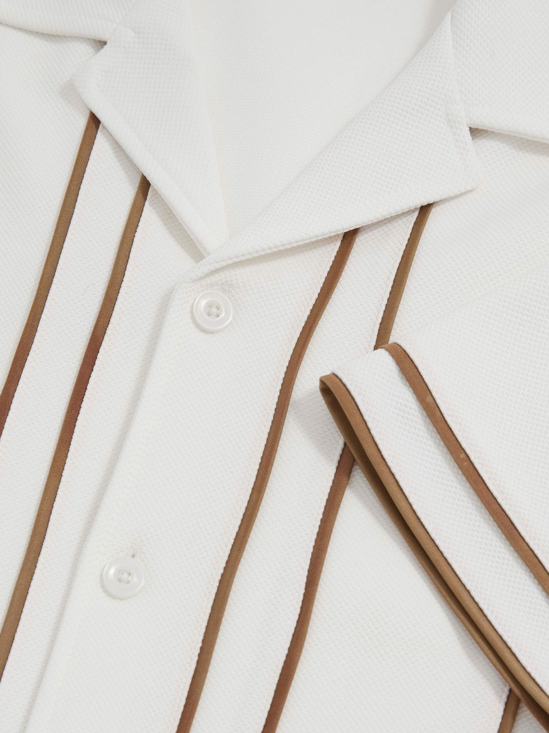 Piped-Stripe Cuban-Collar Shirt White/Camel | Mens