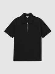 Textured Raglan Half-Zip Polo Shirt Black | Mens
