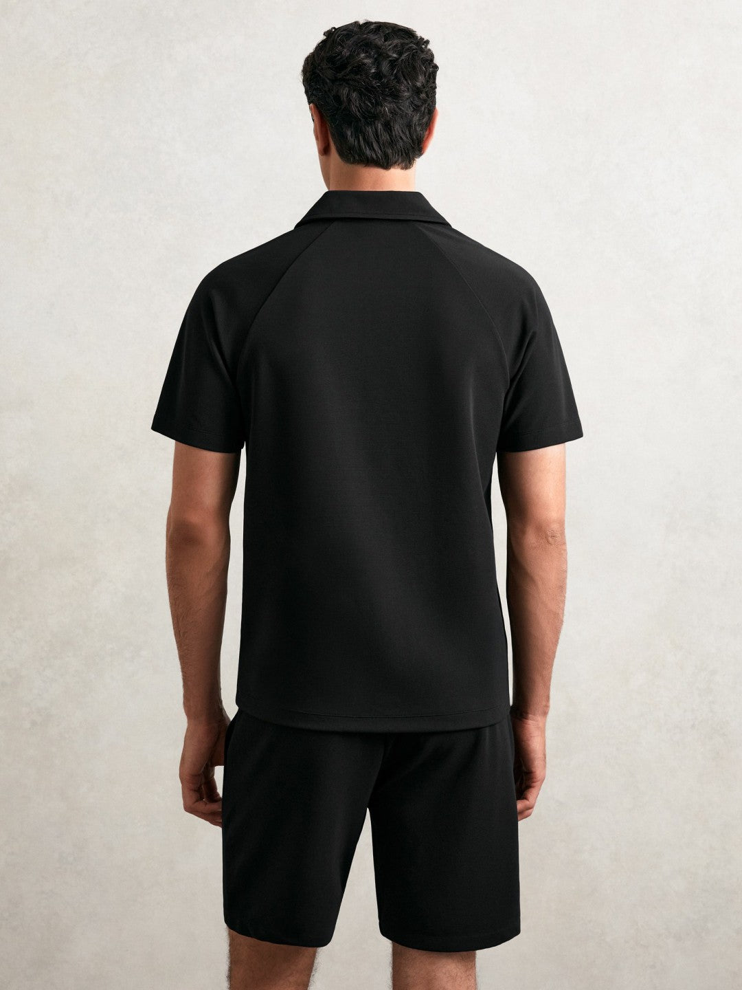 Textured Raglan Half-Zip Polo Shirt Black | Mens