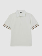 Textured Half-Zip Tipped Polo Shirt White | Mens