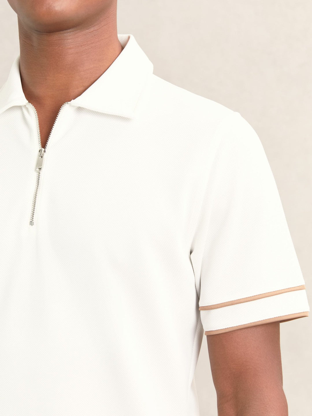 Textured Half-Zip Tipped Polo Shirt White | Mens