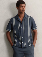 Piped-Stripe Cuban-Collar Shirt Airforce Blue | Mens