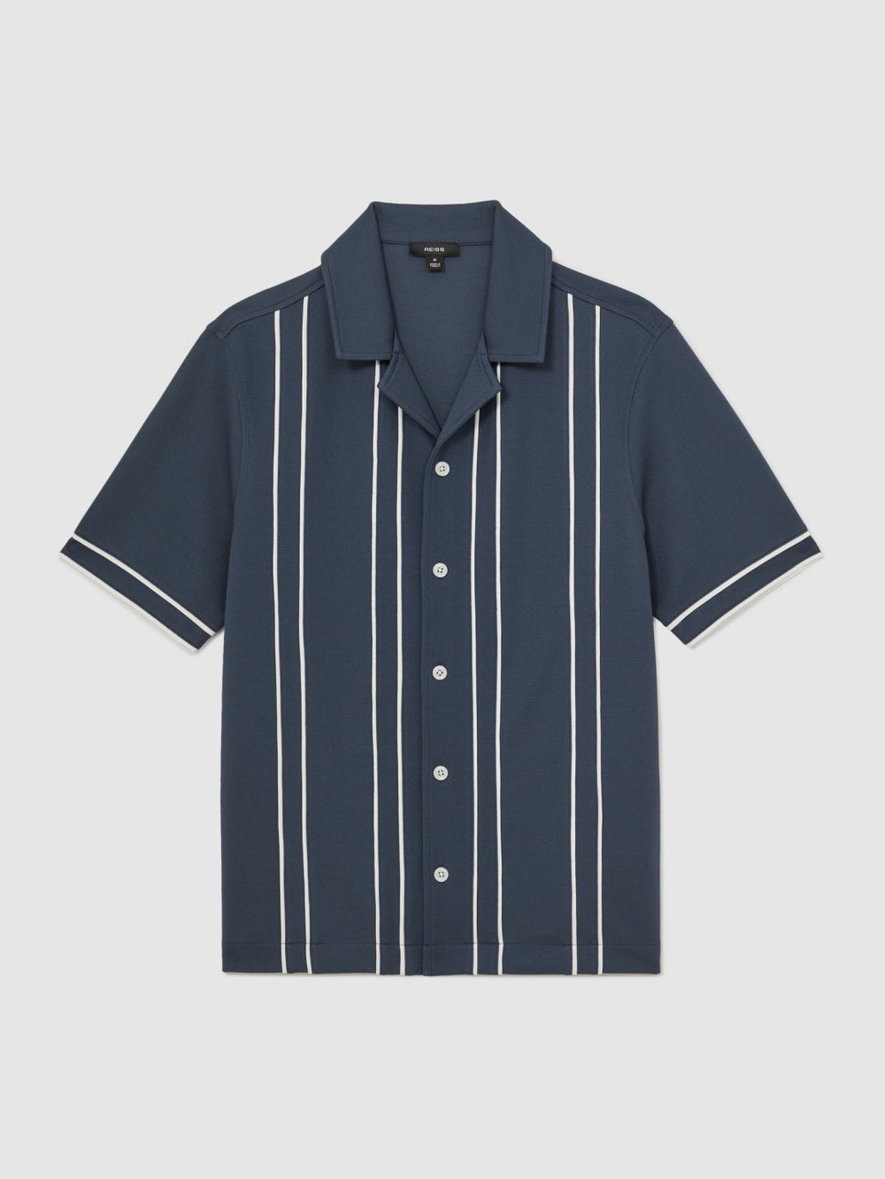 Piped-Stripe Cuban-Collar Shirt Airforce Blue | Mens
