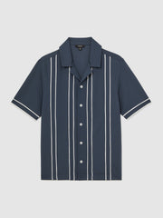 Piped-Stripe Cuban-Collar Shirt Airforce Blue | Mens