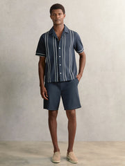 Piped-Stripe Cuban-Collar Shirt Airforce Blue | Mens