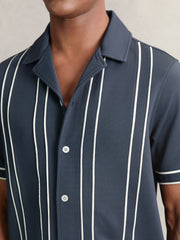 Piped-Stripe Cuban-Collar Shirt Airforce Blue | Mens