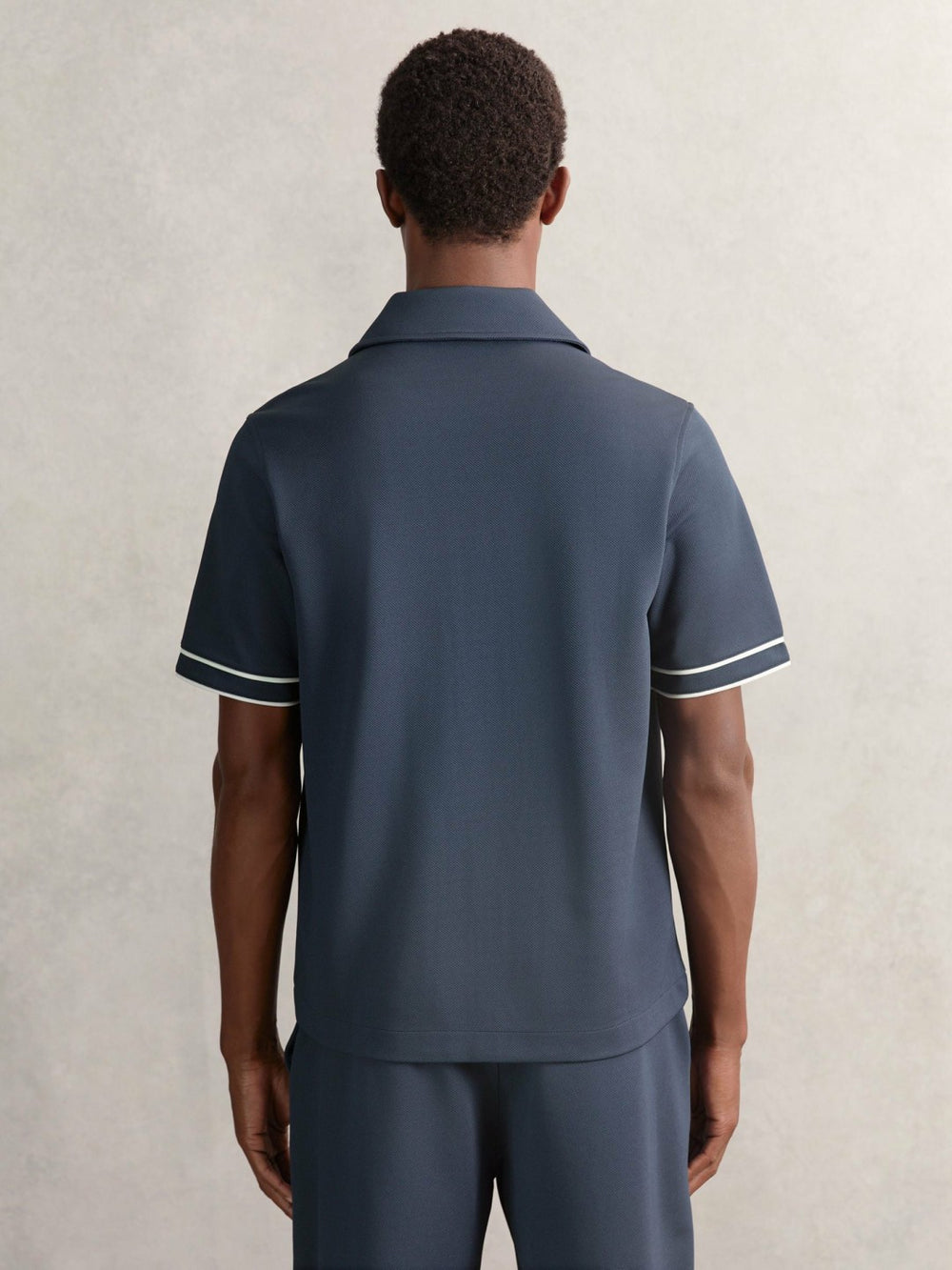 Piped-Stripe Cuban-Collar Shirt Airforce Blue | Mens