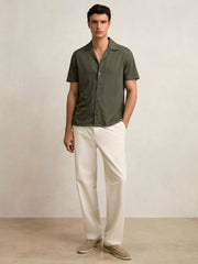Jacquard-Stripe Cuban-Collar Shirt Dark Green | Mens
