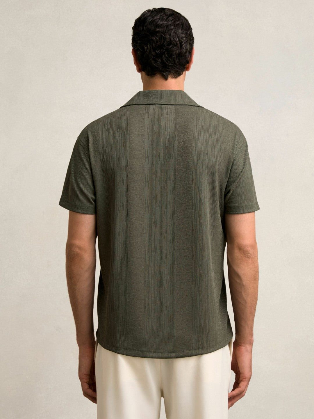 Jacquard-Stripe Cuban-Collar Shirt Dark Green | Mens