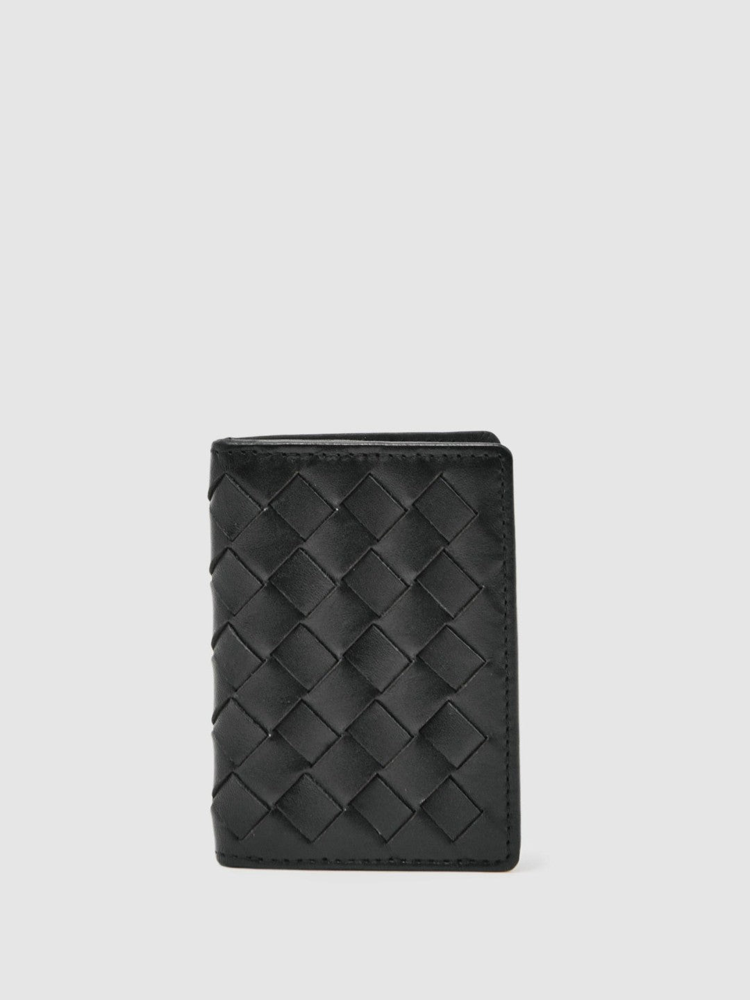 Leather Large Lattice-Effect Cardholder Black | Mens
