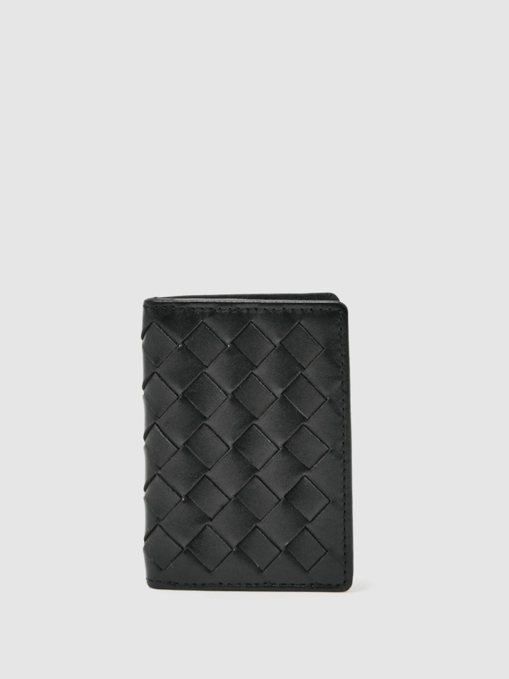 Leather Large Lattice-Effect Cardholder Black | Mens
