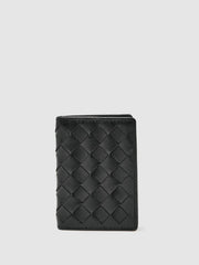Leather Large Lattice-Effect Cardholder Black | Mens