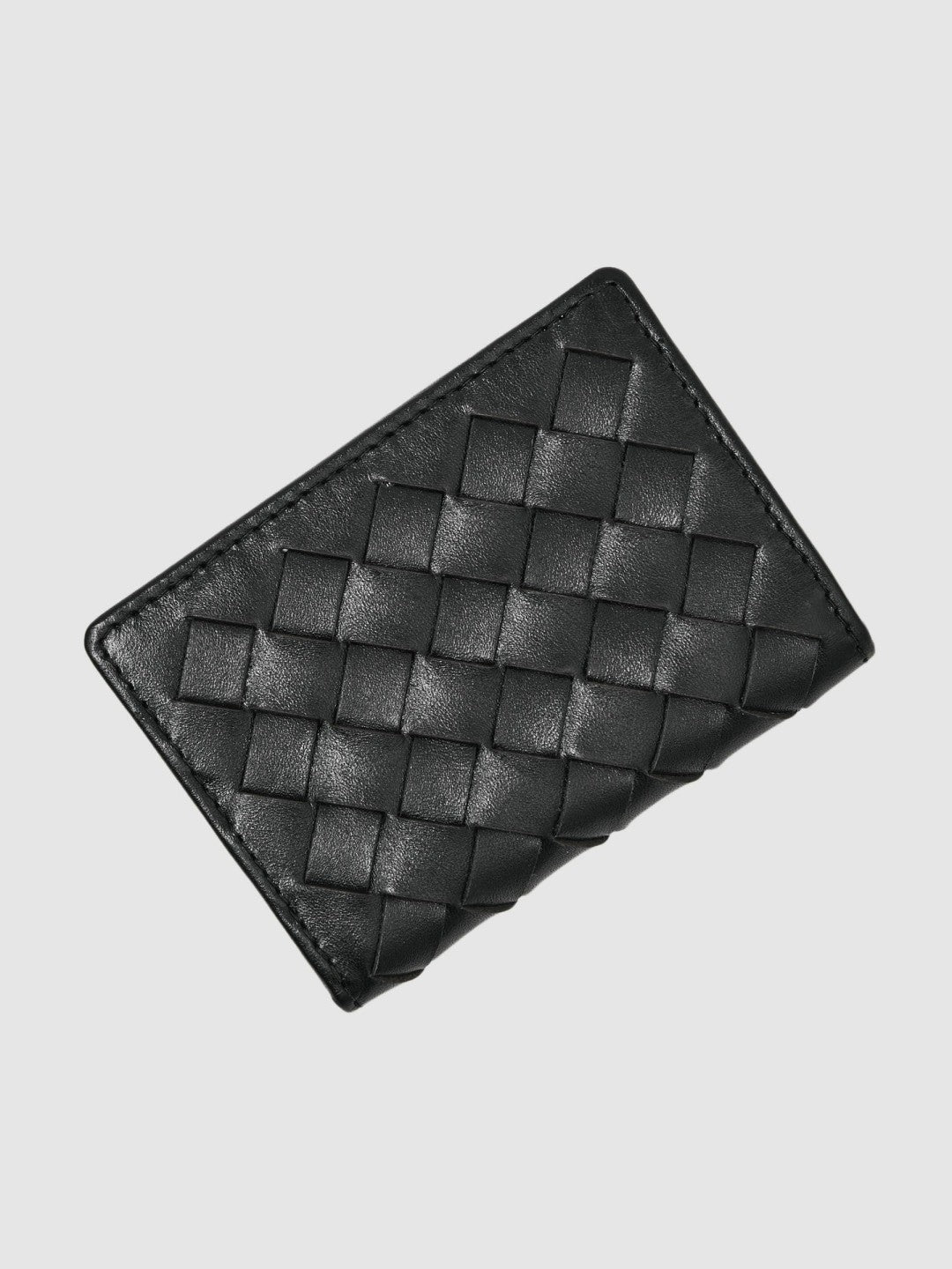 Leather Large Lattice-Effect Cardholder Black | Mens