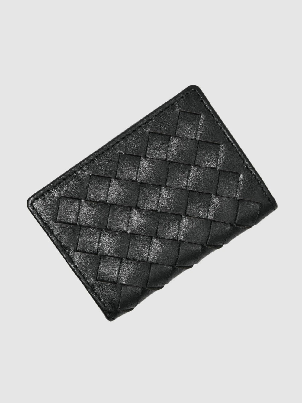 Leather Large Lattice-Effect Cardholder Black | Mens