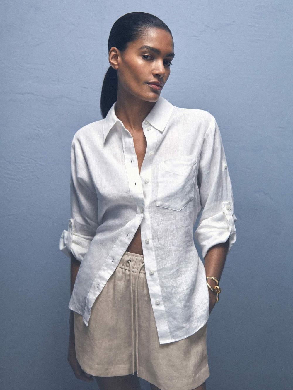 Linen-Blend Drawstring Shorts Neutral | Womens