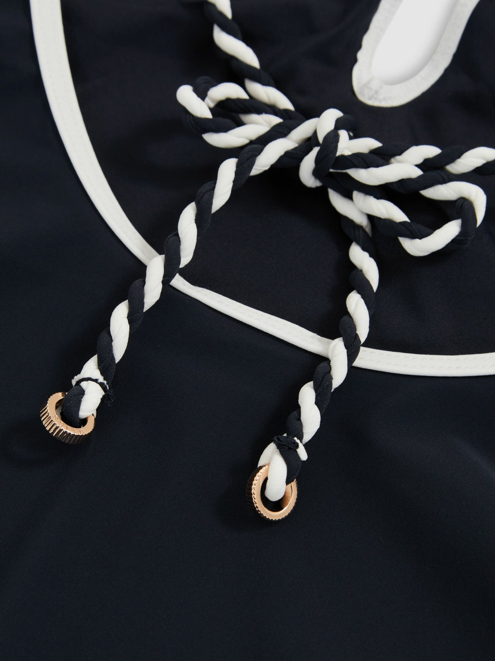 Contrast-Trim Plunge-Neck Swimsuit Navy/White | Womens