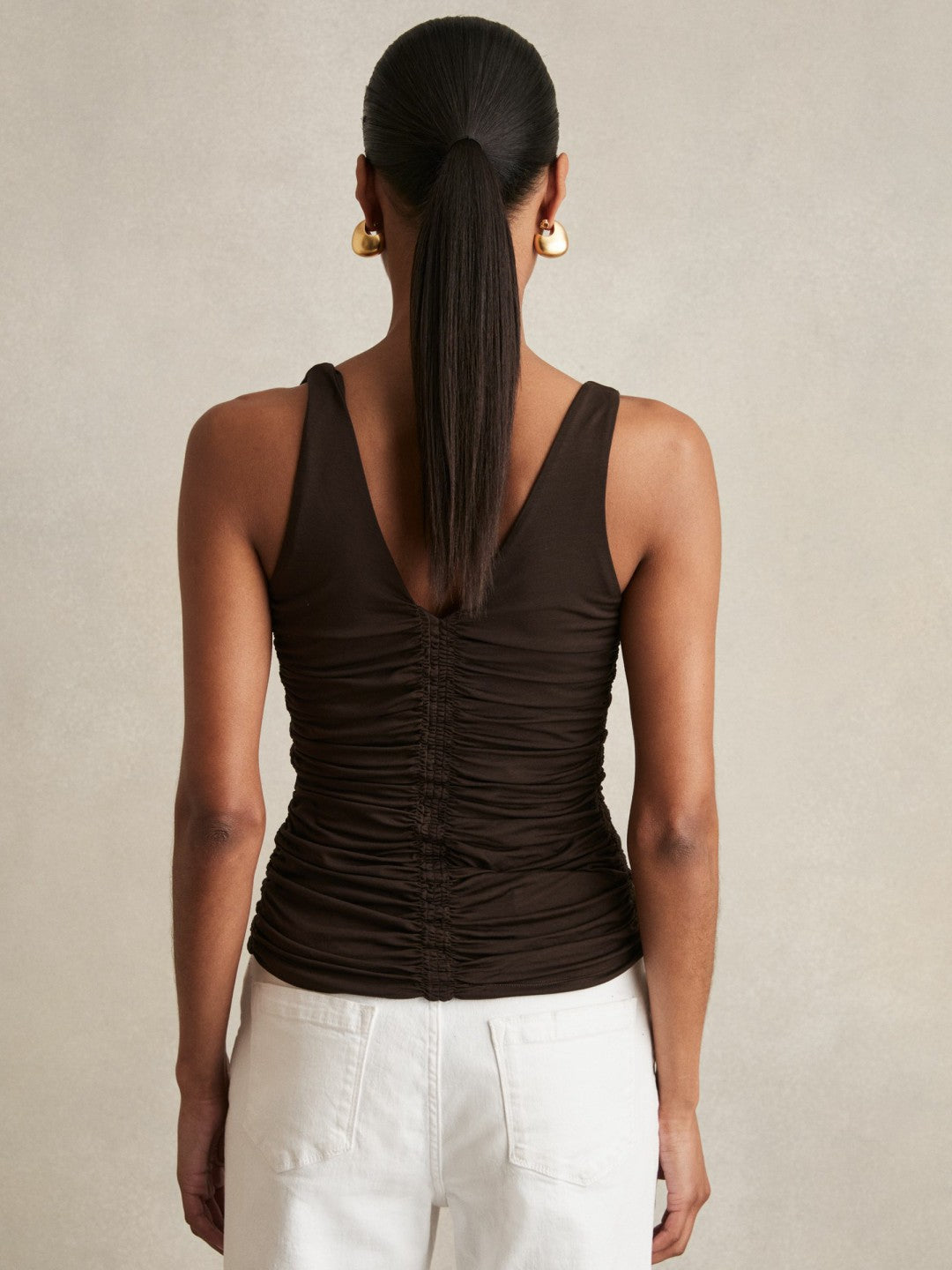 Stretch Lyocell Jersey Ruched Vest Chocolate Brown | Womens