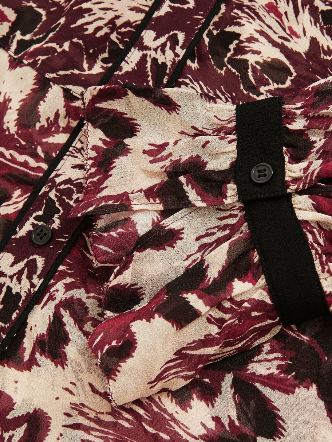 Abstract-Print Ruffle-Neck Shirt Burgundy/Cream | Womens