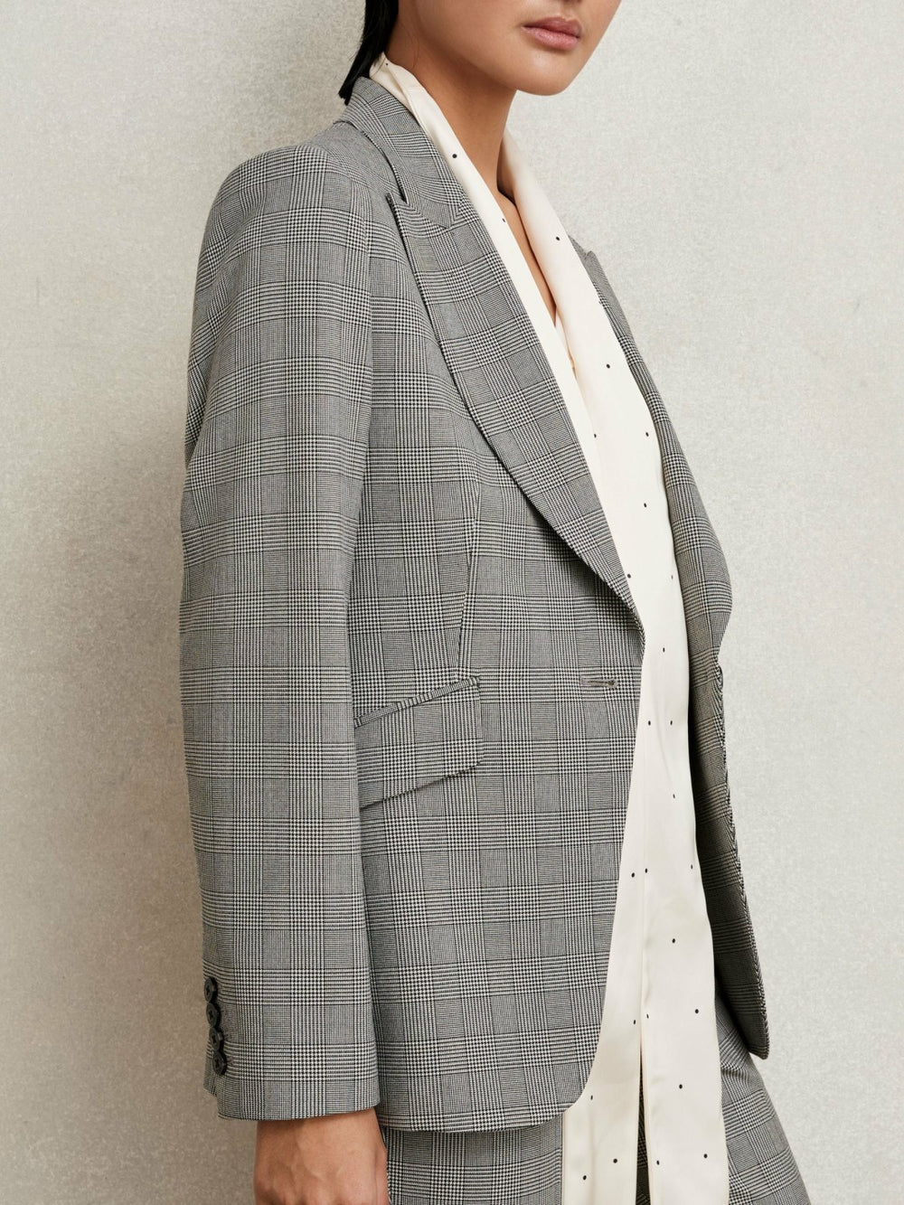 Single-Breasted Check Suit Blazer Grey | Womens