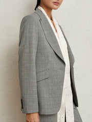 Single-Breasted Check Suit Blazer Grey | Womens