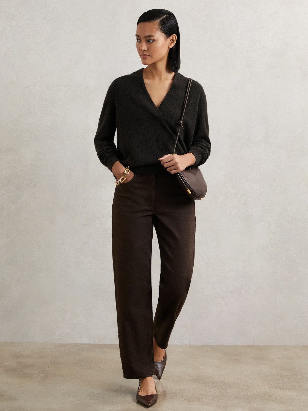 Cashmere V-Neck Jumper Chocolate Brown | Womens