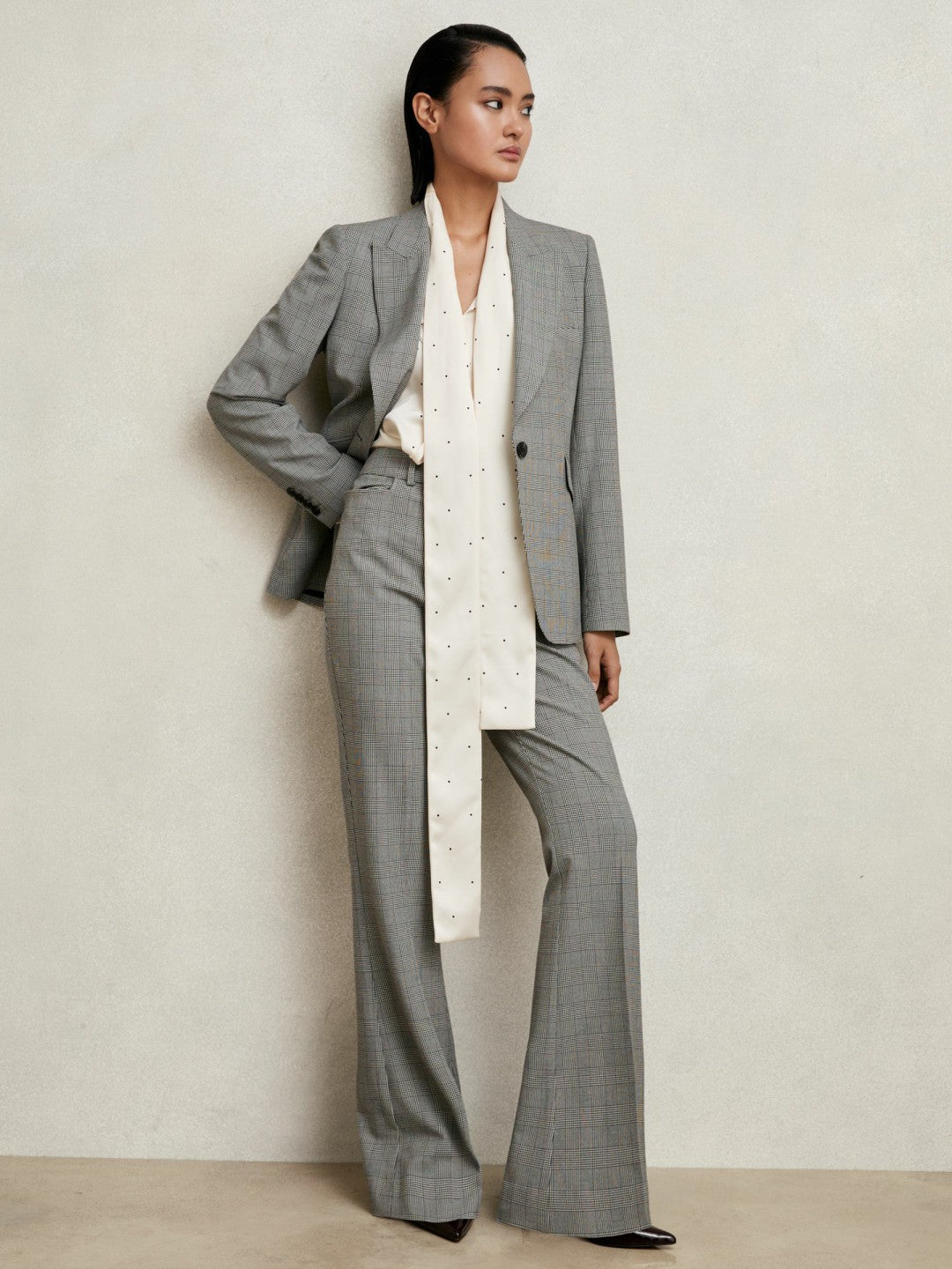Petite Single-Breasted Check Suit Blazer Grey | Womens