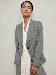 Petite Single-Breasted Check Suit Blazer Grey | Womens