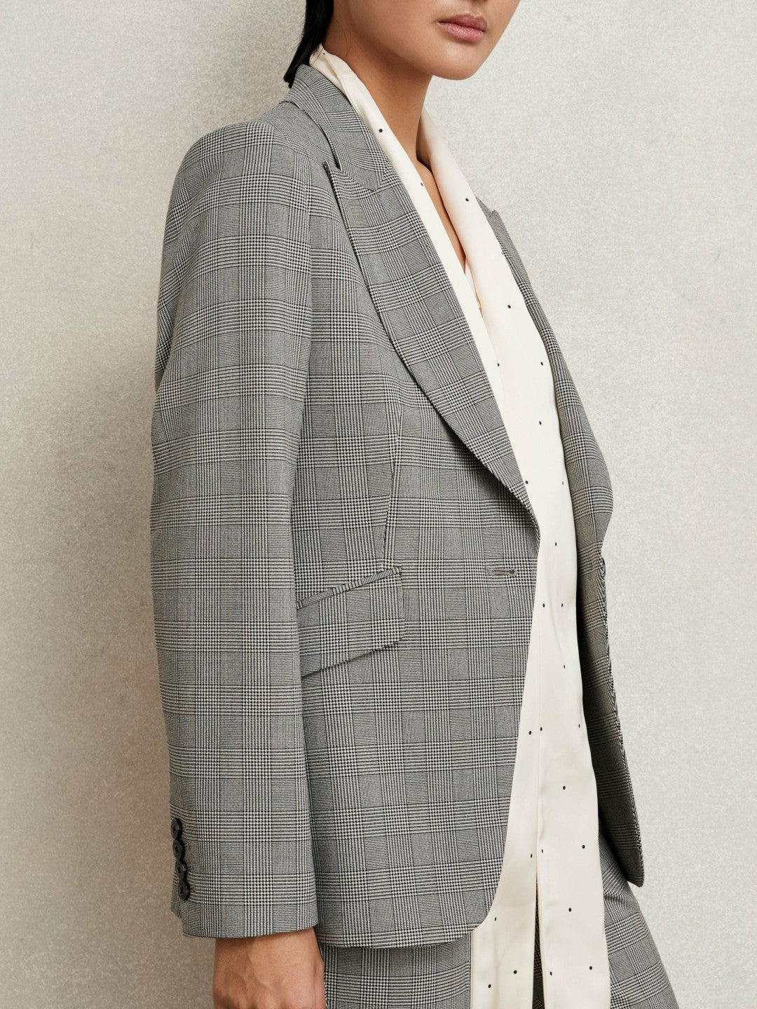 Petite Single-Breasted Check Suit Blazer Grey | Womens