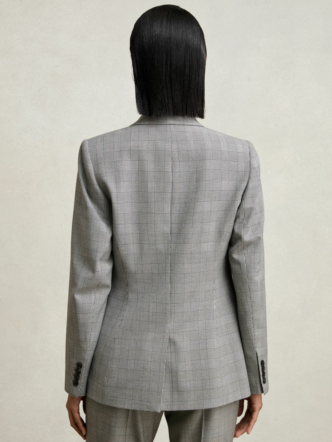 Petite Single-Breasted Check Suit Blazer Grey | Womens