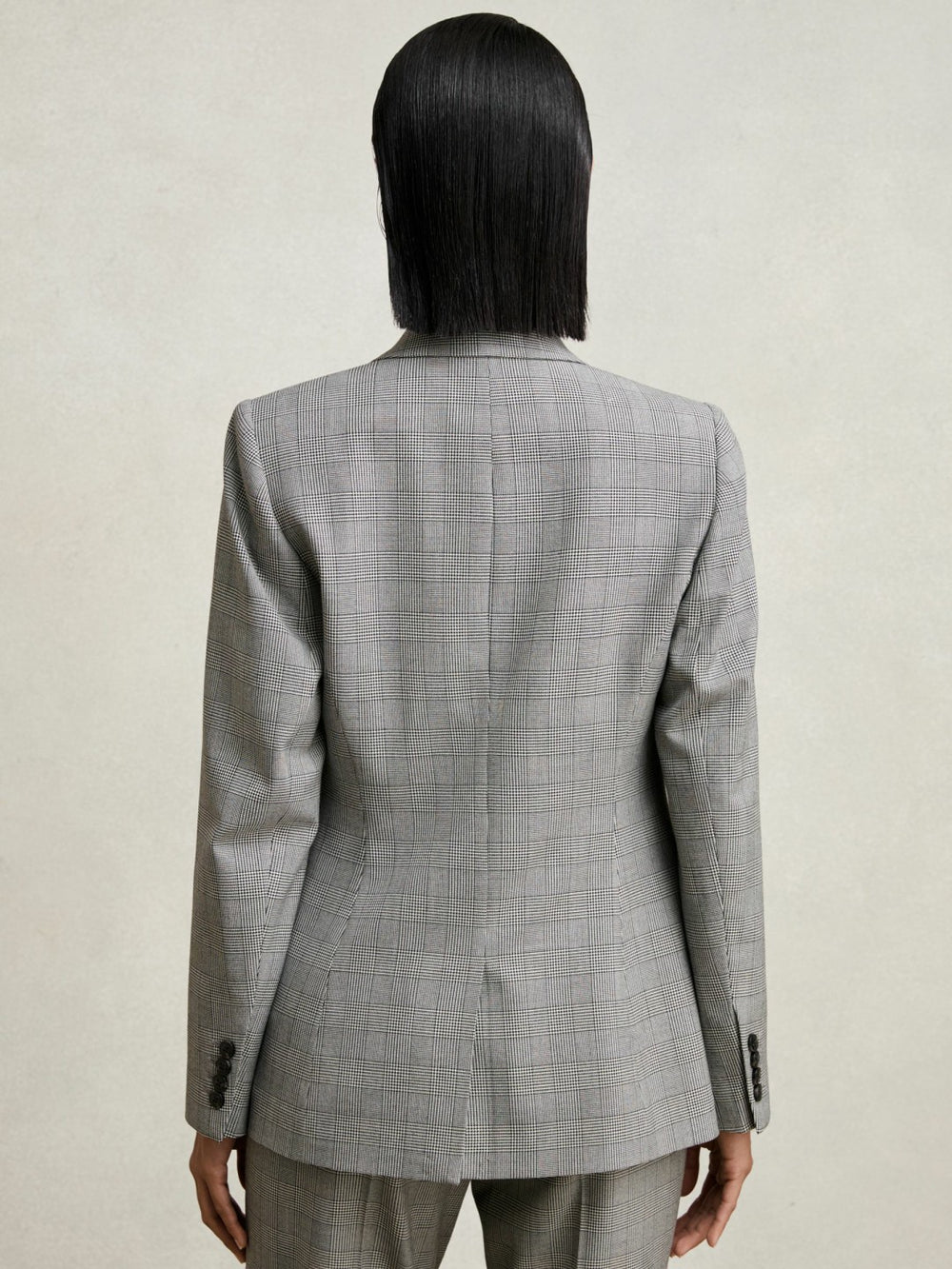 Petite Single-Breasted Check Suit Blazer Grey | Womens