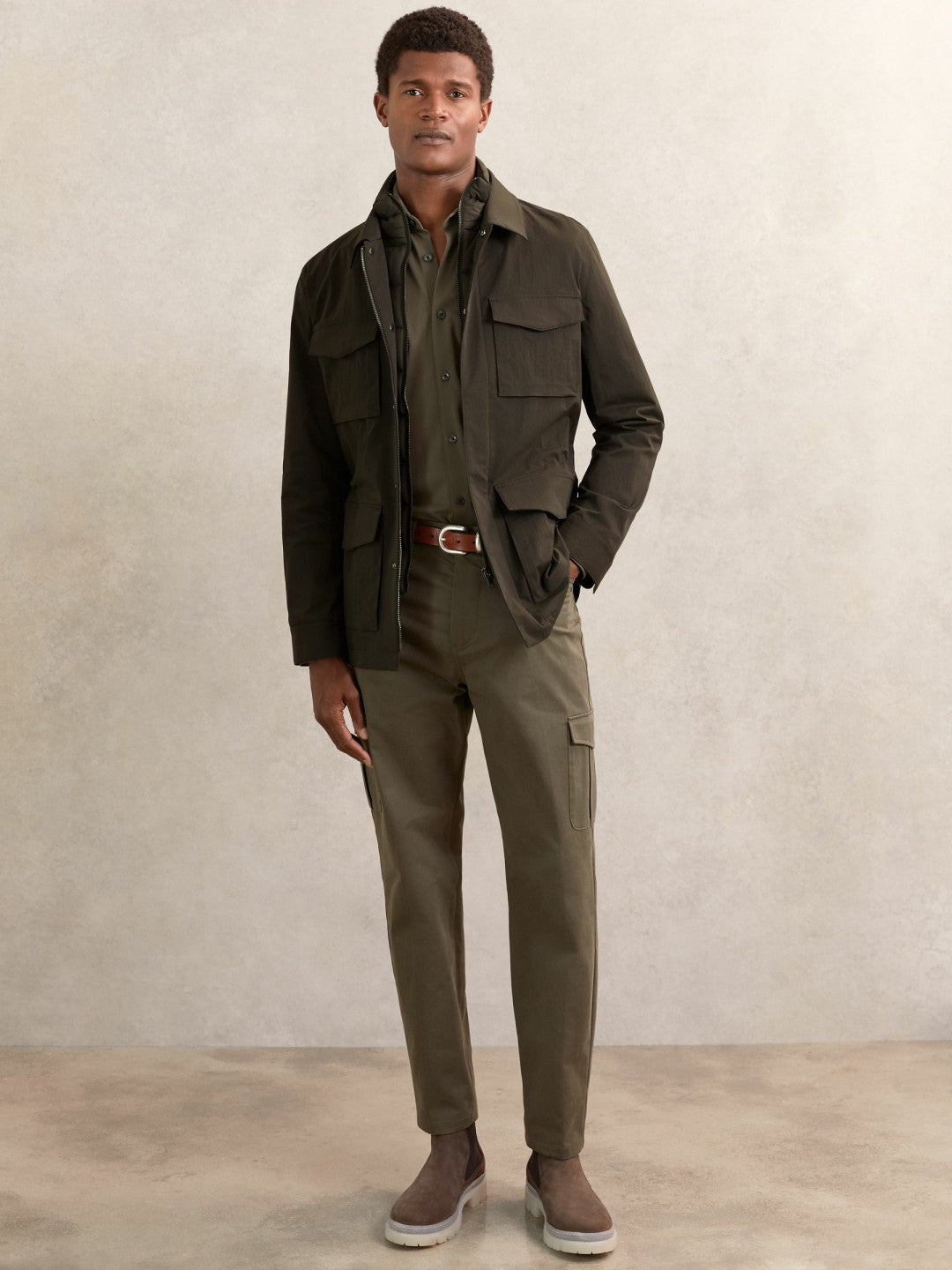 Removable-Gilet Safari Jacket Green | Mens