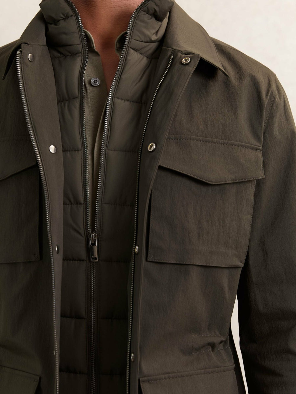 Removable-Gilet Safari Jacket Green | Mens