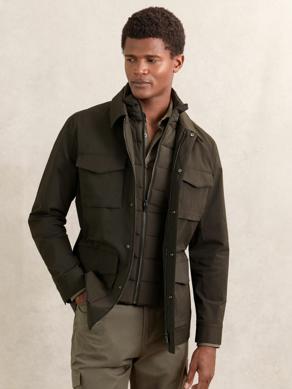 Removable-Gilet Safari Jacket Green | Mens