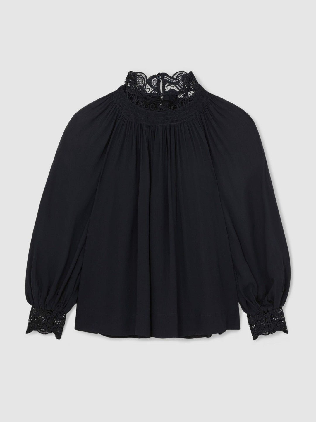 Lace-Trim Draped Chiffon Top Navy | Womens