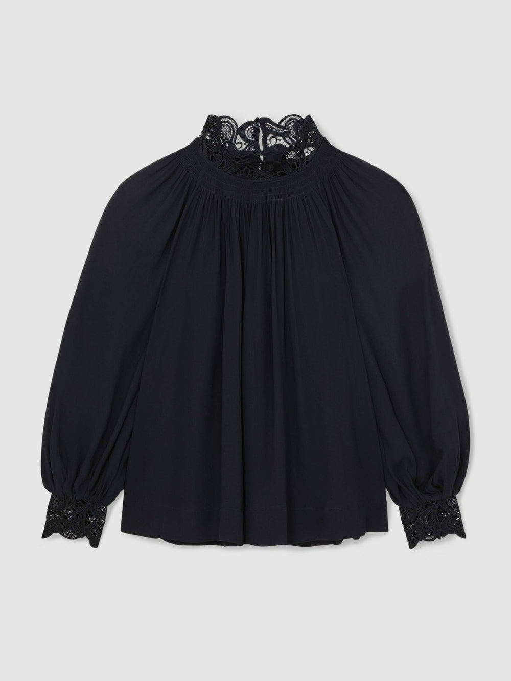 Lace-Trim Draped Chiffon Top Navy | Womens