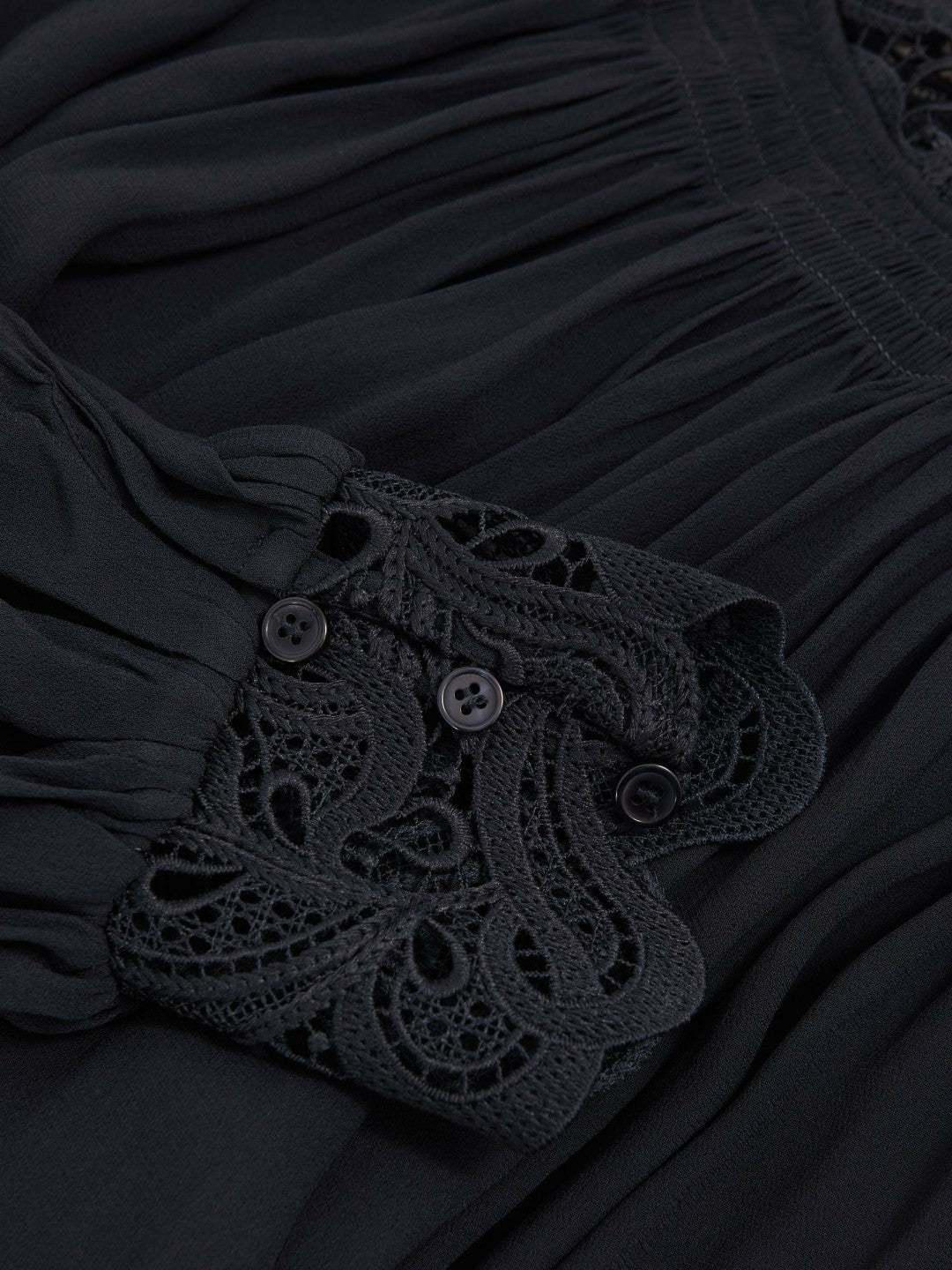 Lace-Trim Draped Chiffon Top Navy | Womens