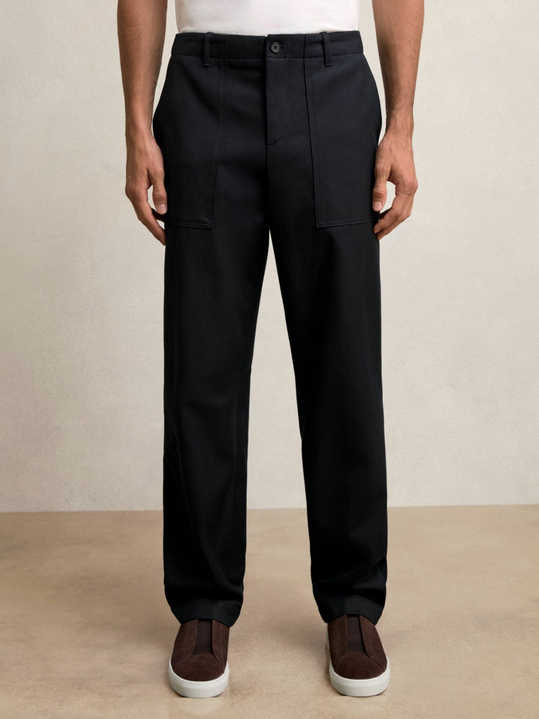 Lyocell Cotton Wide Utility Trousers Navy | Mens
