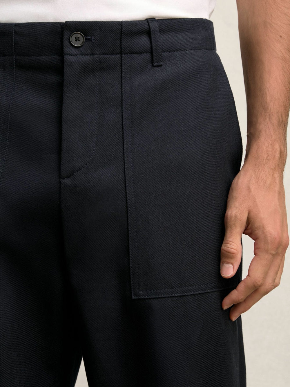 Lyocell Cotton Wide Utility Trousers Navy | Mens