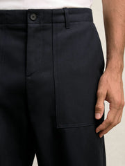 Lyocell Cotton Wide Utility Trousers Navy | Mens