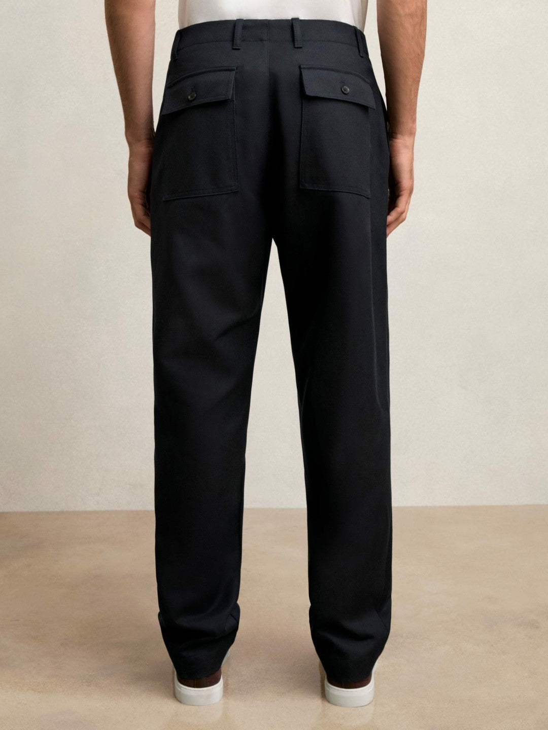 Lyocell Cotton Wide Utility Trousers Navy | Mens