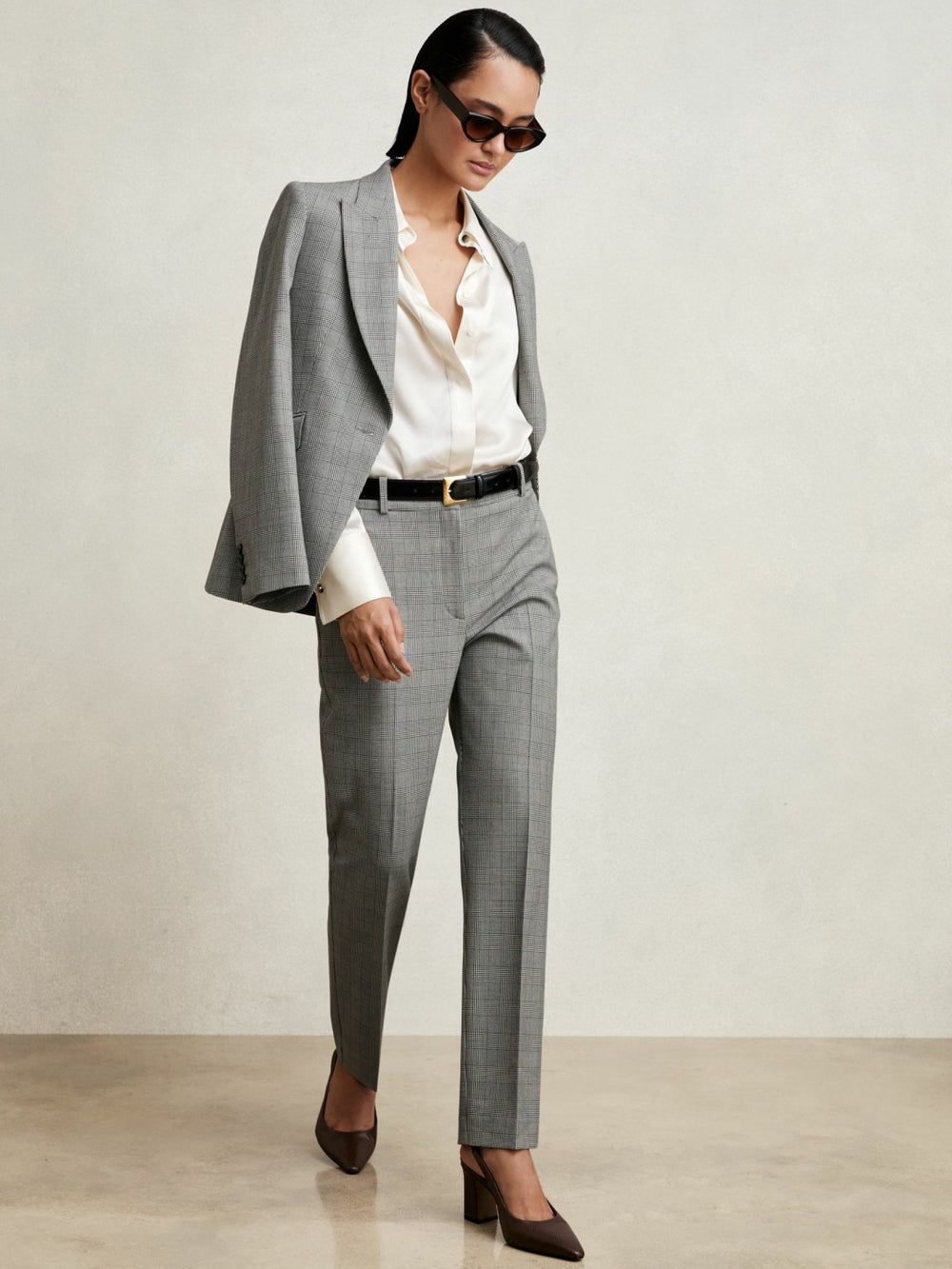 Petite Check Slim-Fit Suit Trousers Grey | Womens