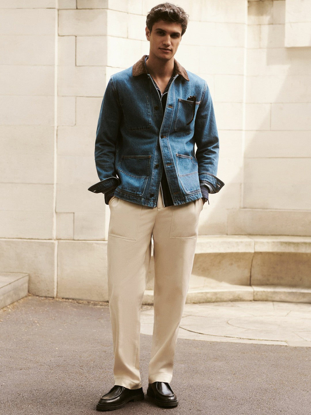 Lyocell Cotton Wide Utility Trousers Ecru | Mens
