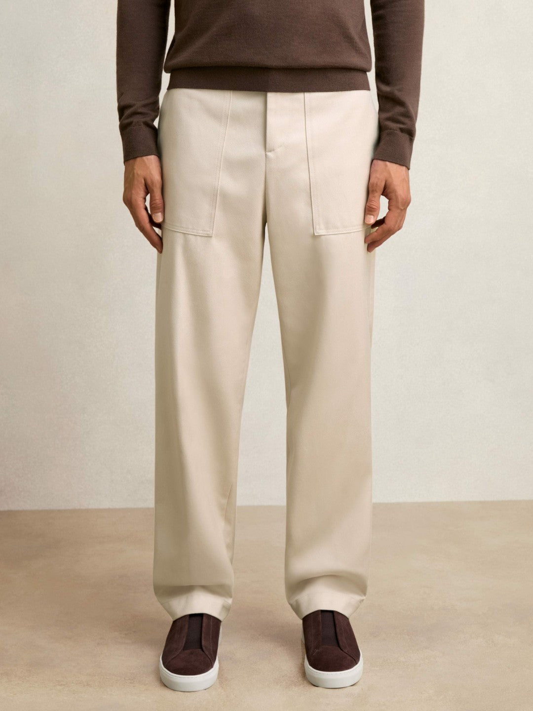 Lyocell Cotton Wide Utility Trousers Ecru | Mens